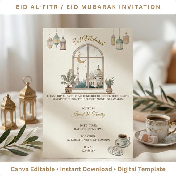 Editable Eid al-Fitr Invitation Template | A5 Canva Invite (Digital Download)
