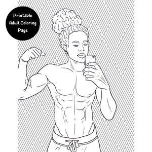 Sexy mannelijke volwassen kleurplaat| Dorstval|Zelfzorg|Fitness Junkie| Afdrukbare volwassen kleurplaat|Instant Download|Digitale kleurplaat