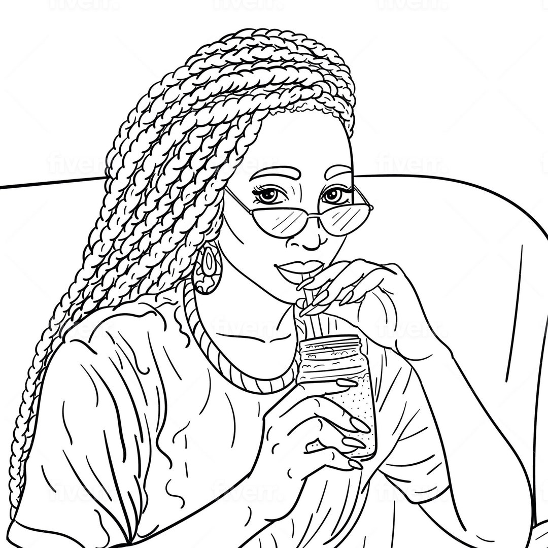 African American Adult Coloring Pagelady Drinkingself Carefor