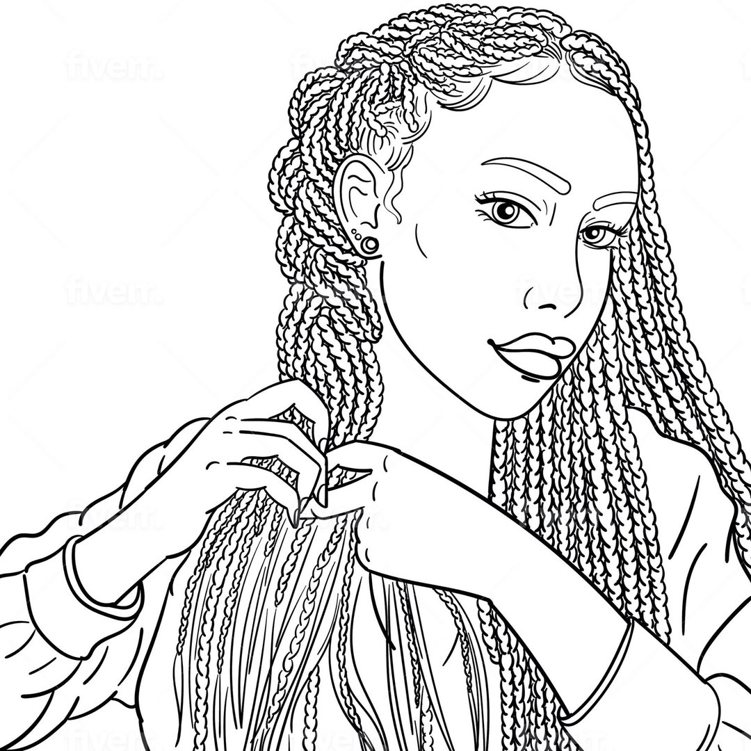 Black Woman Adult Coloring Pagewoman Braiding Hairself Careprintable