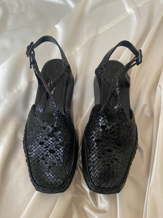 Platform sandals y2k woven black leather shoes 90… - image 3