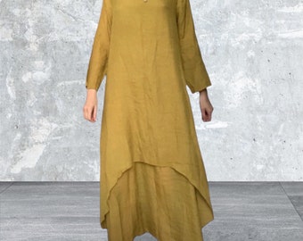 Mustard yellow oversized asymmetrical fairy boho gorpcore y2k dress