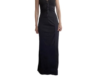 Gorset style maxi black dress gothic y2k grunge gorpcore