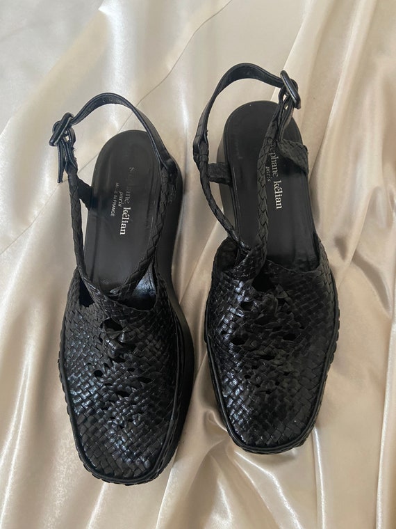 Platform sandals y2k woven black leather shoes 90… - image 2