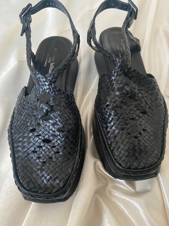 Platform sandals y2k woven black leather shoes 90… - image 4