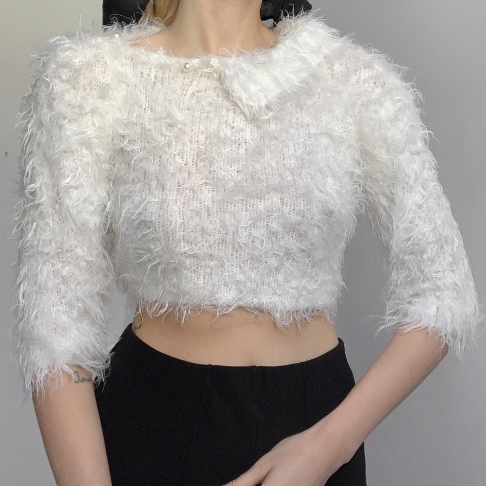 Ladies white top fluffy jumpers