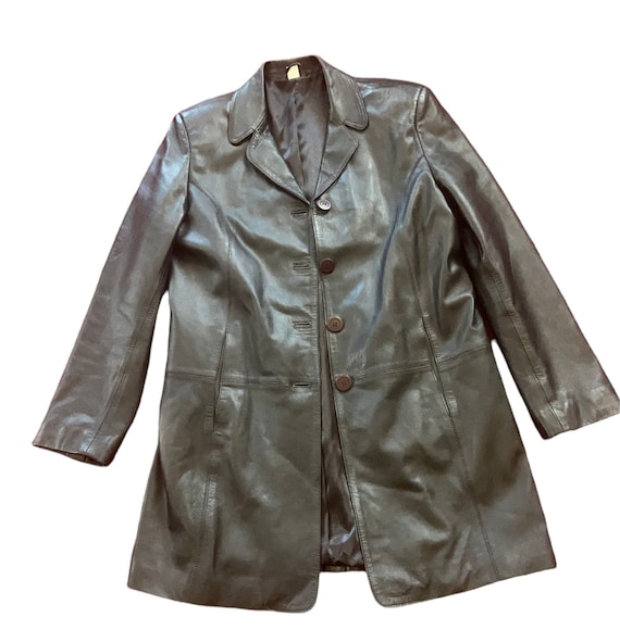 90s black leather coat matrix coat y2k coat - Gem