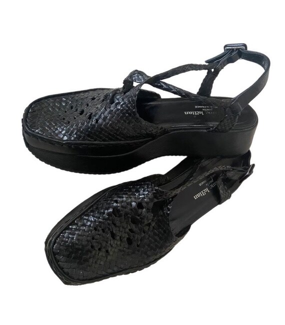 Platform sandals y2k woven black leather shoes 90… - image 1