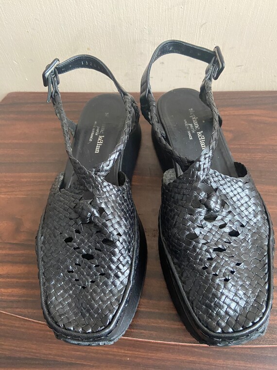 Platform sandals y2k woven black leather shoes 90… - image 7