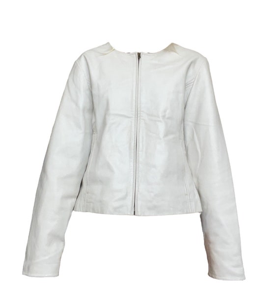 Y2K Italian White Leather Jacket (M)