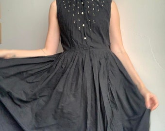 Black pleated summer collar embellished dress y2k gorpcore 2000 vintage dress archive dress black Wednesday Addams