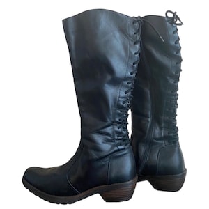 black leather gothic lace up corset boots knee boots platform winter boots shoes gorpcore archive grunge chunky boots 40
