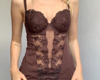 Brown lace vintage y2k corset top blouse 2000