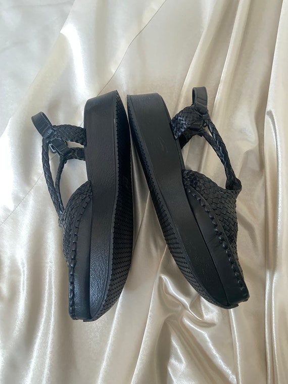 Platform sandals y2k woven black leather shoes 90… - image 5