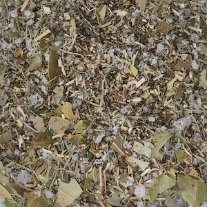 May include: A close-up of a mixture of dried herbs and salt. The herbs are a mix of green and brown, and the salt is white. The mixture is in a bowl.