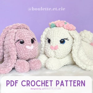 Blue the Lazy Bunny Crochet Pattern Patron Lapine Crochet PDF Amigurumi Pattern 画像 1