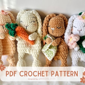 the POM POMs Crochet Pattern / Bunny Lovey / Crochet Snuggler / Crochet Tutorial Doudou Lapin