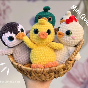 Squishy Buds - Mini Quackers - Padrão de Crochê 3 em 1 (pato, pinguim, galinha) / Minis Moelleux - Patron Crochet 3 em 1