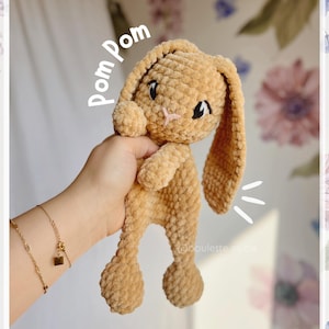 Padrão de crochê POM POMs / Edredom de coelho para bebê / Snuggler de crochê / Tutorial de edredom de coelho de crochê