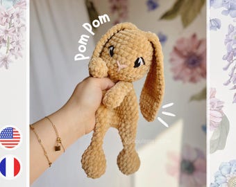 Wzór na szydełkowanie POM POMs / Kołderka dla niemowląt w kształcie króliczka / Przytulanka na szydełku / Samouczek na szydełkowanie kołdry w kształcie króliczka