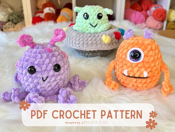 Chubby Aliens - NO Sew - Easy Amigurumi Crochet Pattern - PDF - UFO - 4 in 1 Pattern