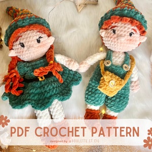 Pepper & Minty - Christmas Elves - 2 in 1 pattern - Soft Amigurumi Dolls Removable Clothes - PDF Crochet Pattern -