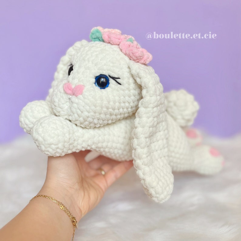 Blue the Lazy Bunny Crochet Pattern Patron Lapine Crochet PDF Amigurumi Pattern 画像 2