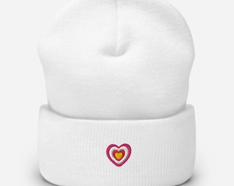 Embroidered Heart Beanie, Unisex Knit Hat