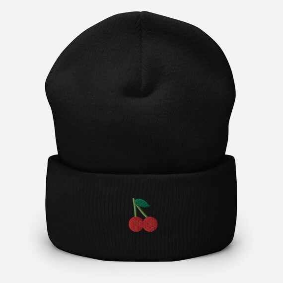 Embroidered Cherry Beanie, Unisex Knit Hat - Etsy