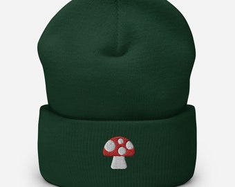 Embroidered Mushroom Beanie, Unisex Knit Cap
