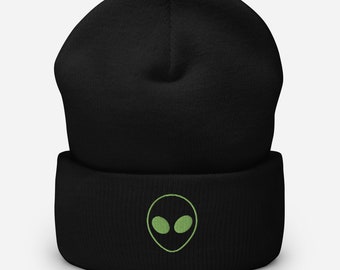 Embroidered Alien Head Beanie - Unisex Hypoallergenic Hat
