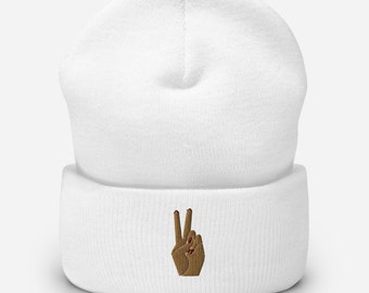 帽子 Peace Embroiderd Beanie Embroidered Peace Sign Beanie: Unisex Knit Winter Hat - Etsy