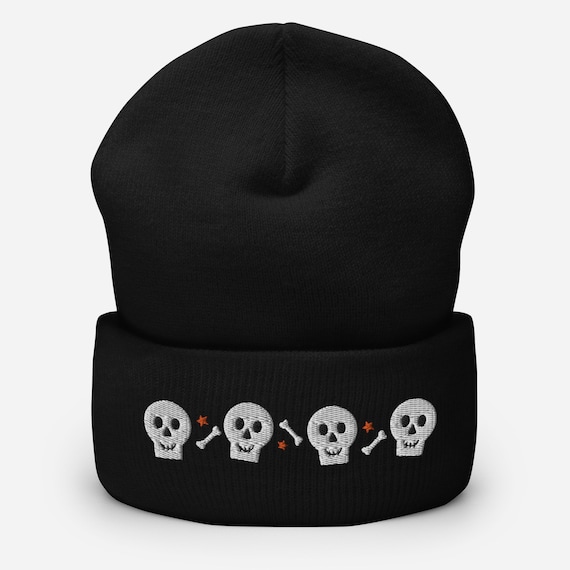 Embroidered Skeleton Beanie, Unisex Acrylic Skull Cap - Etsy