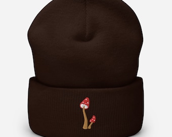 Gorro de punto unisex con bordado de setas
