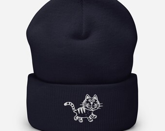 Embroidered Cat Beanie: Unisex, Hypoallergenic Knit Cap