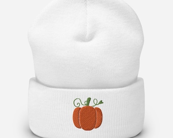 Embroidered Pumpkin Beanie, Unisex Fall Winter Hat