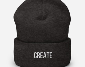 Embroidered 'create' Beanie - Unisex Winter Hat - Etsy