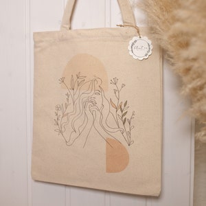 Tote Bag Fabric Bag Natural White/Brown 100% Cotton Jute Bag Tote Bag Line Art Shoulder Bag Minimalist