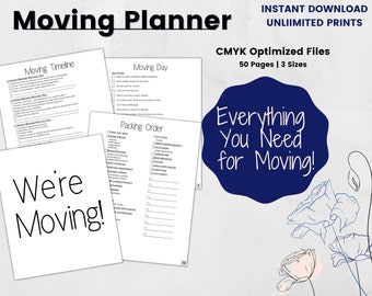 MOVING PLANNER, Moving Checklist, Printable Checklist for Moving Binder, Includes Moving Labels, Packing, Cleaning, Travel Checklists