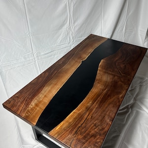 Black Walnut Epoxy River Table: Handmade Live Edge Wood Dining Table