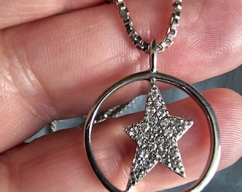 Y2k Vintage Thierry Mugler Silver Necklace, Star Crystals Pendant