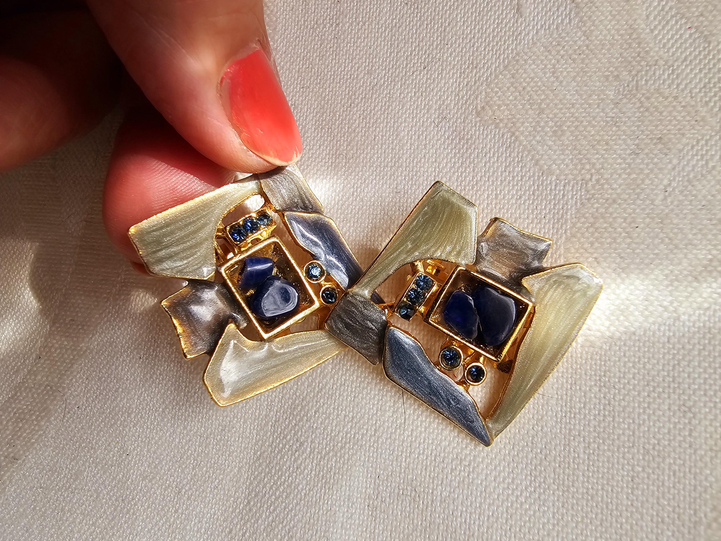 Longs Clips (pendants D'oreilles) En Nacre Et Oxydes - Style Années 70, Occasion Vintage
