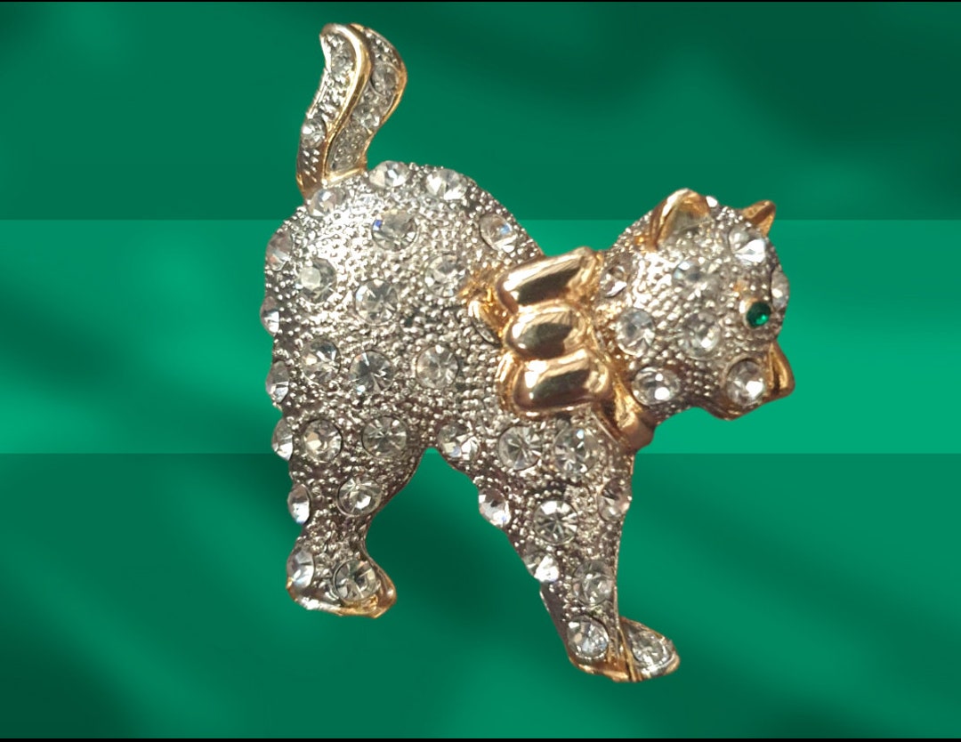 Vintage Cat Brooch Cute Kitten Brooch Gold Tone Vintage Etsy