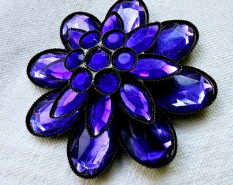 Large Vintage Purple Flower Brooch: Sparkling Paris Jewelry