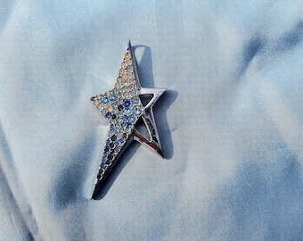 Y2k Vintage Thierry Mugler Silver Necklace, Star Crystals Pendant