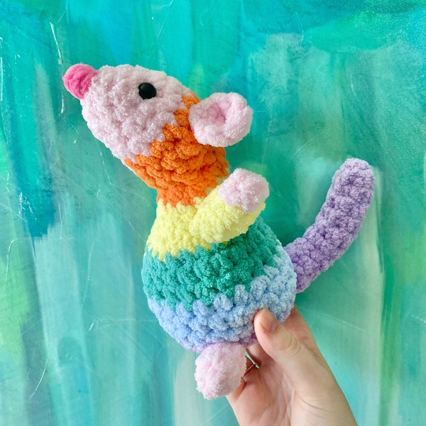 Crocheted Rainbow Rat | Pride Stuffed Animal | Handmade Animal Amigurumi | Cute & Soft Plushie | Made to Order | Cute Gift :)