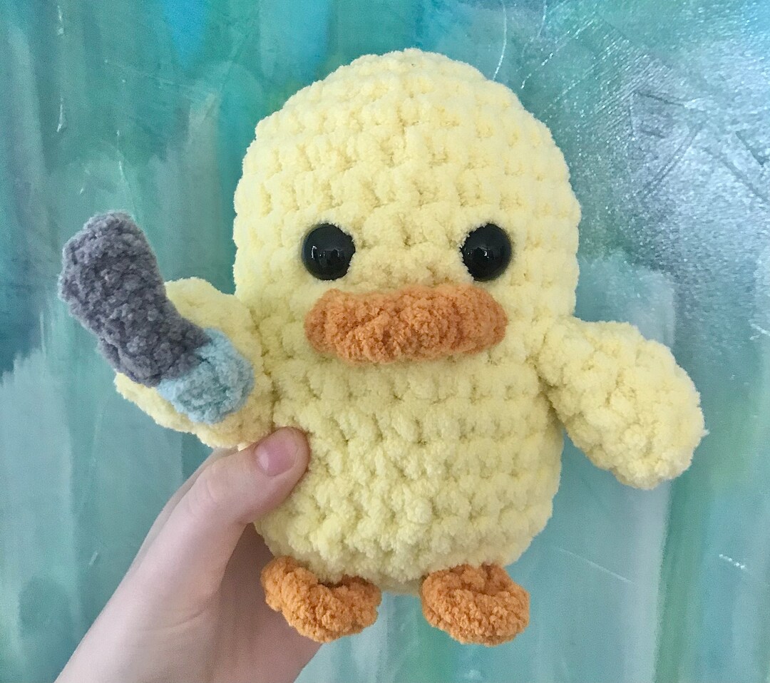 Crocheted Duck Holding Knife Stuffed Animal Handmade Meme Etsy
