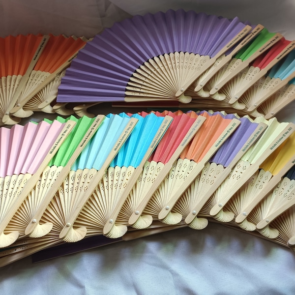 Mix colors  personalized paper fan on handle for  wedding favors  customized paper fan company promotion baby shower