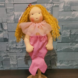 Handmade Waldorf Mermaid Doll: Soft Organic Cotton, Ocean-Themed Toy - 35 cm (13.8 ınch)