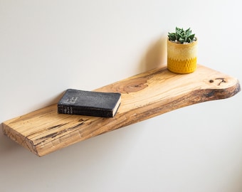 20in/50cm Spalted Beech Live Edge Shelf | Handmade Solid Wood Floating Shelf | Natural Edge Wooden Wall Shelf | Rustic Modern Home Décor